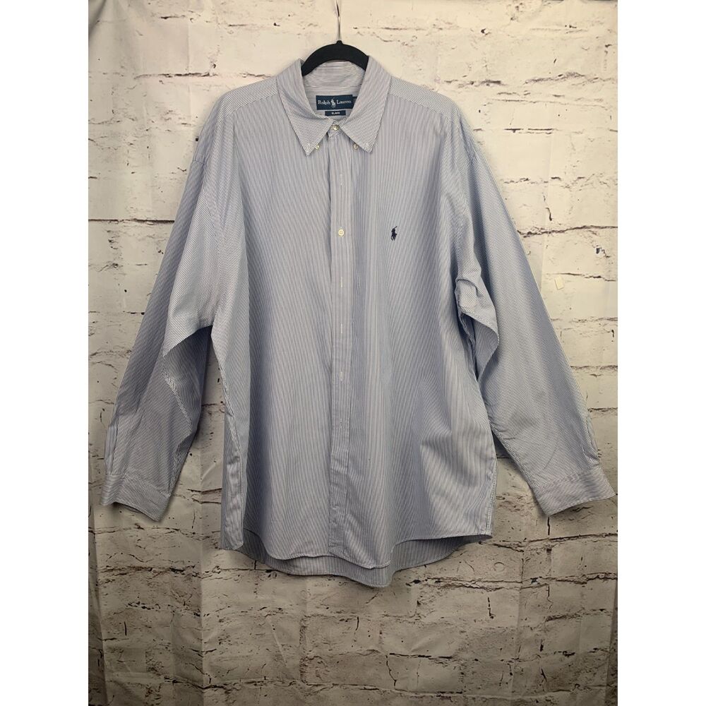Ralph Lauren Oxford Shirt Men XXL Blue White Blake Long Sleeve Relax Pinstripe
